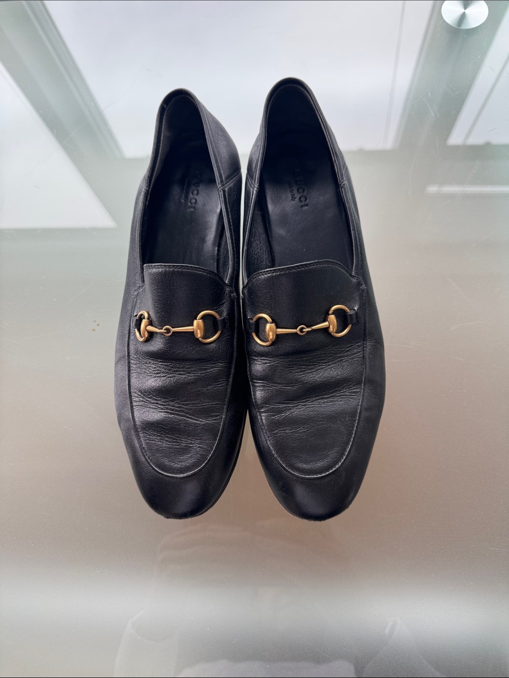 Gucci Black Leather Loafers with Gold Horsebit Detail